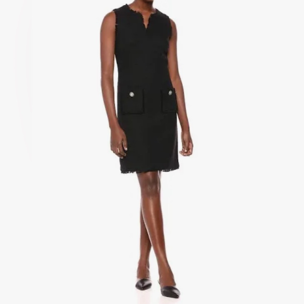 Karl Lagerfeld Black Sleeveless Tweed Sheath Dress